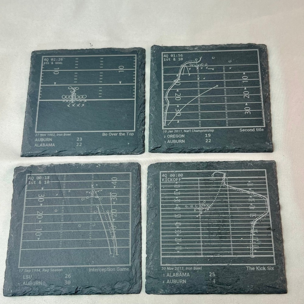 Auburn Tigers Football Greatest Plays Slate Coasters Set of 4